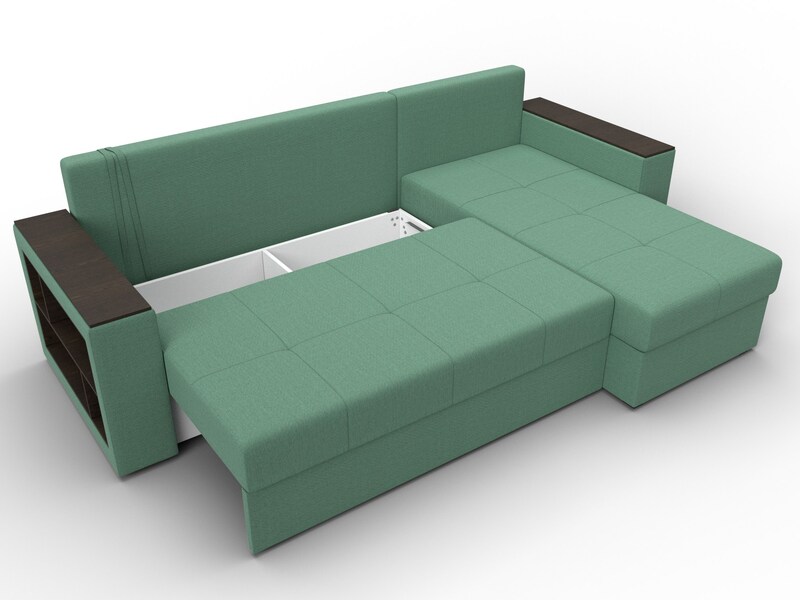 Диван угловой Дубай Лайт угол универсальный, Рогожка, Амур 11 зеленый