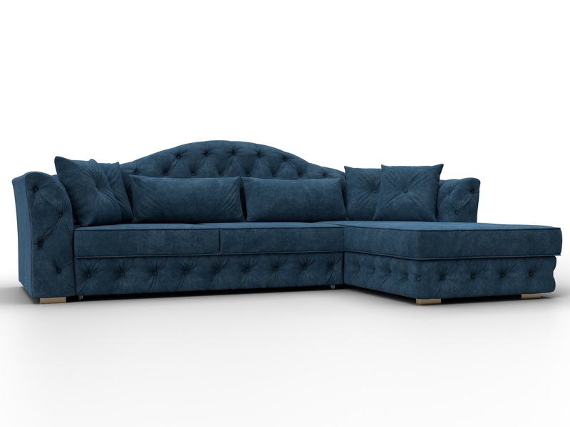 Диван угловой Артис правый угол, Велюр, BRUT 11 синий