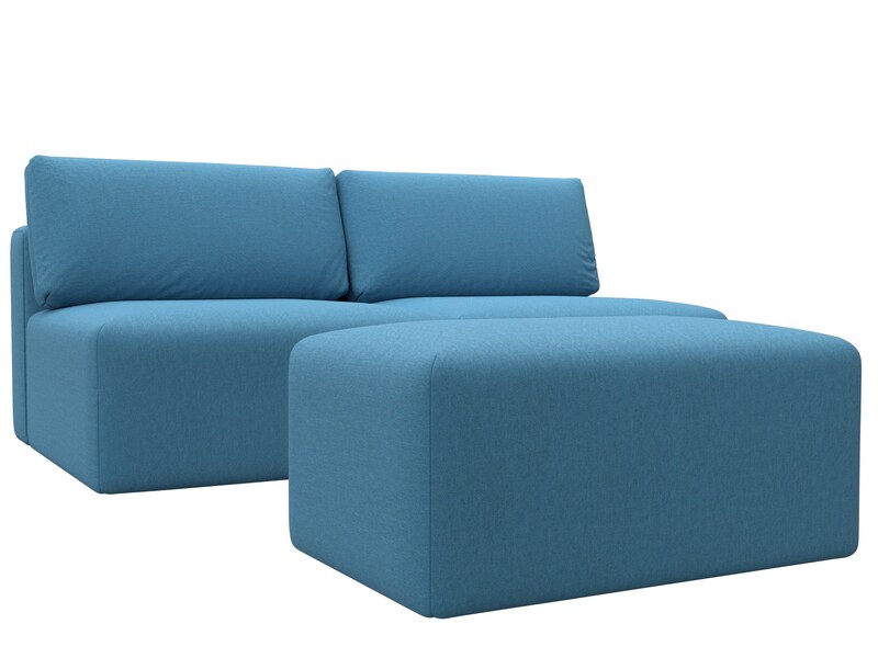 Диван прямой модульный с пуфом Лига-060 НПБ, Рогожка, Амур 10 голубой