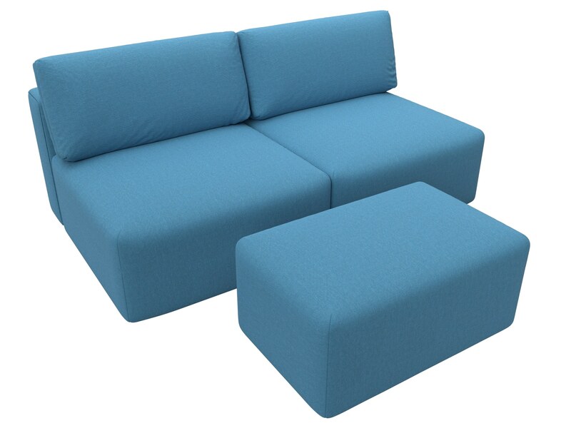 Диван прямой модульный с пуфом Лига-060 НПБ, Рогожка, Амур 10 голубой