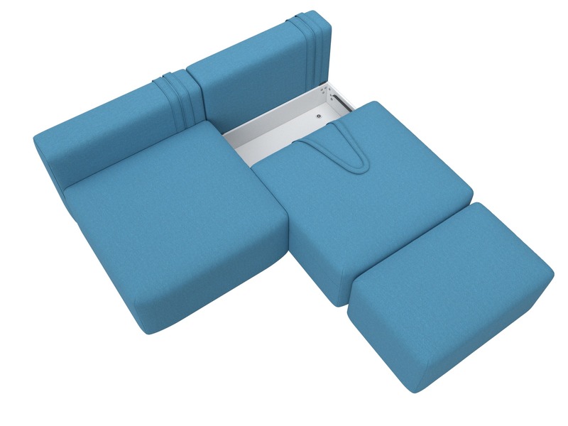 Диван прямой модульный с пуфом Лига-060 НПБ, Рогожка, Амур 10 голубой