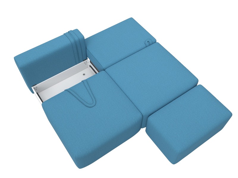 Диван прямой модульный с пуфом Лига-060 НПБ, Рогожка, Амур 10 голубой