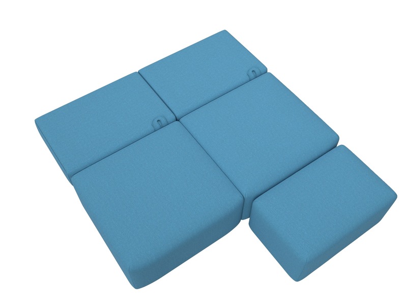 Диван прямой модульный с пуфом Лига-060 НПБ, Рогожка, Амур 10 голубой