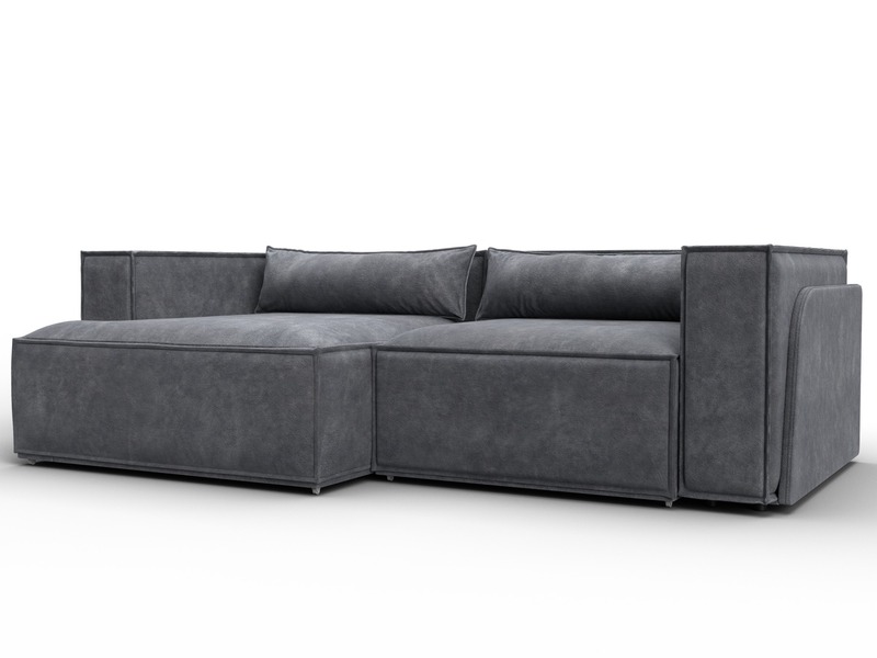 Диван угловой Лига-061 угол левый, Велюр, BRUT 16 темно-серый