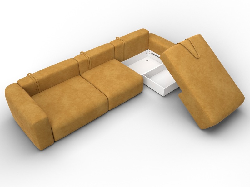 Диван угловой Лига-066 НПБ Лонг угол правый, Велюр, BRUT 10 желтый