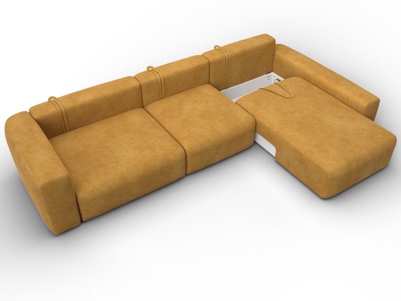 Диван угловой Лига-066 НПБ Лонг угол правый, Велюр, BRUT 10 желтый