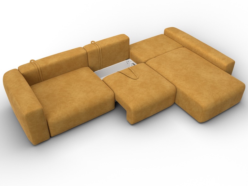 Диван угловой Лига-066 НПБ Лонг угол правый, Велюр, BRUT 10 желтый