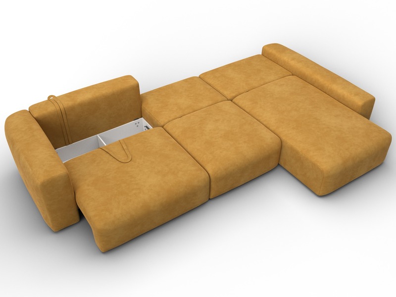 Диван угловой Лига-066 НПБ Лонг угол правый, Велюр, BRUT 10 желтый