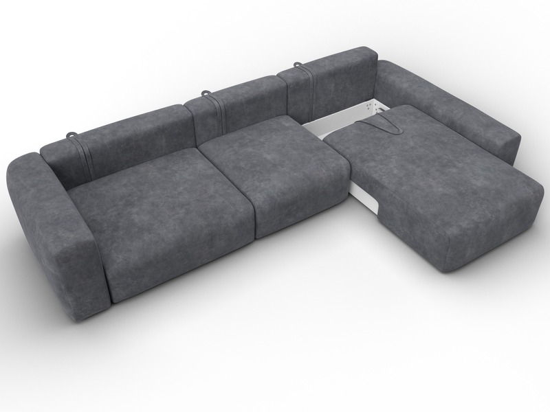 Диван угловой Лига-066 НПБ Лонг угол правый, Велюр, BRUT 16 темно-серый