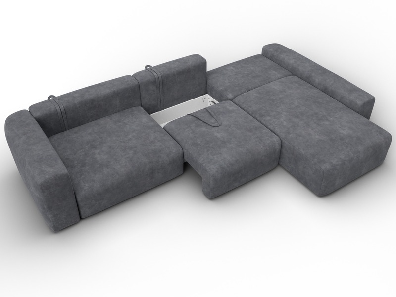 Диван угловой Лига-066 НПБ Лонг угол правый, Велюр, BRUT 16 темно-серый