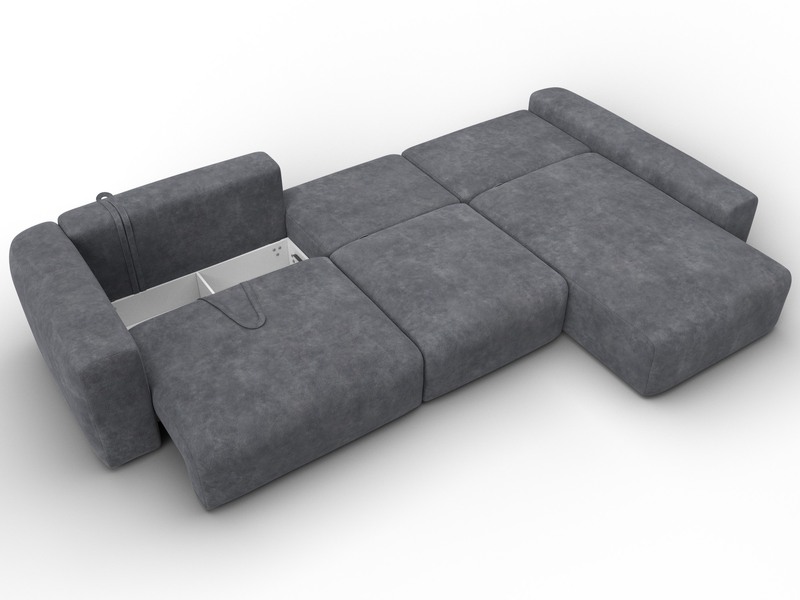 Диван угловой Лига-066 НПБ Лонг угол правый, Велюр, BRUT 16 темно-серый