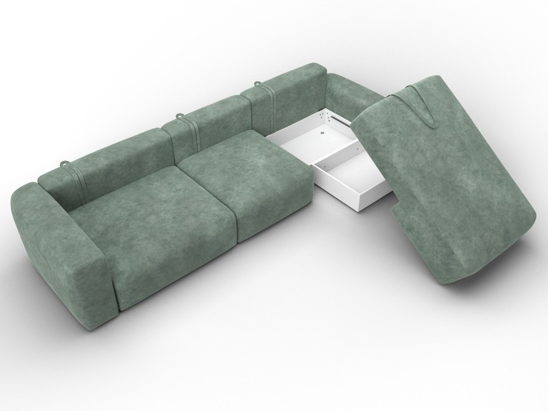 Диван угловой Лига-066 НПБ Лонг угол правый, Велюр, BRUT 08 зеленый