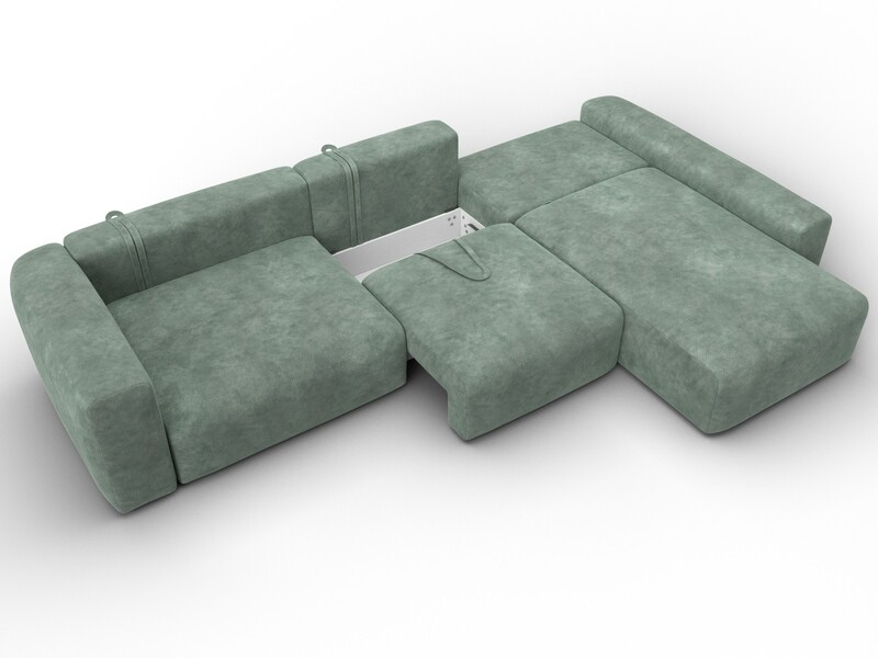 Диван угловой Лига-066 НПБ Лонг угол правый, Велюр, BRUT 08 зеленый