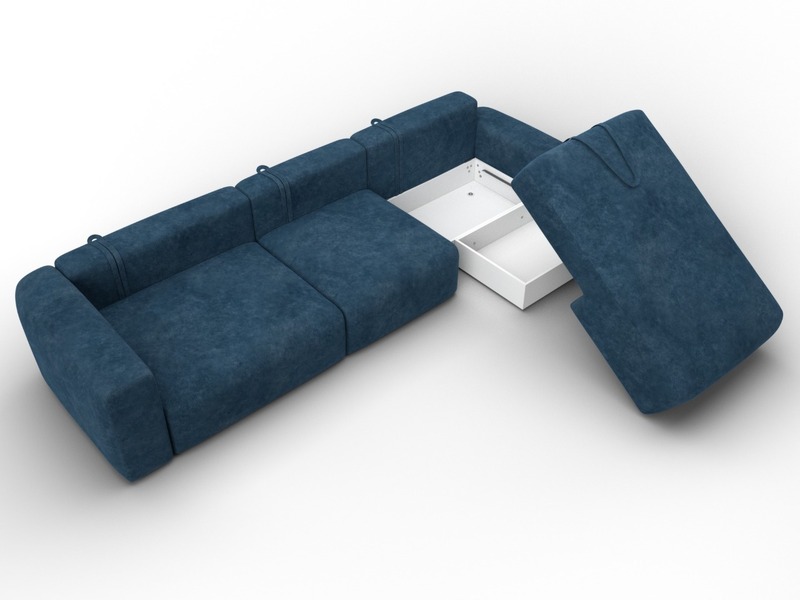 Диван угловой Лига-066 НПБ Лонг угол правый, Велюр, BRUT 11 синий