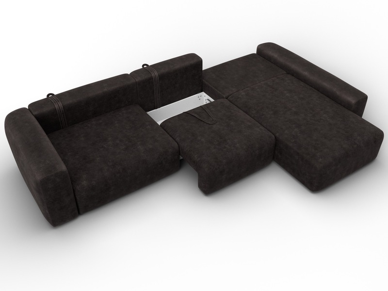 Диван угловой Лига-066 НПБ Лонг угол правый, Велюр, BRUT 17 коричневый