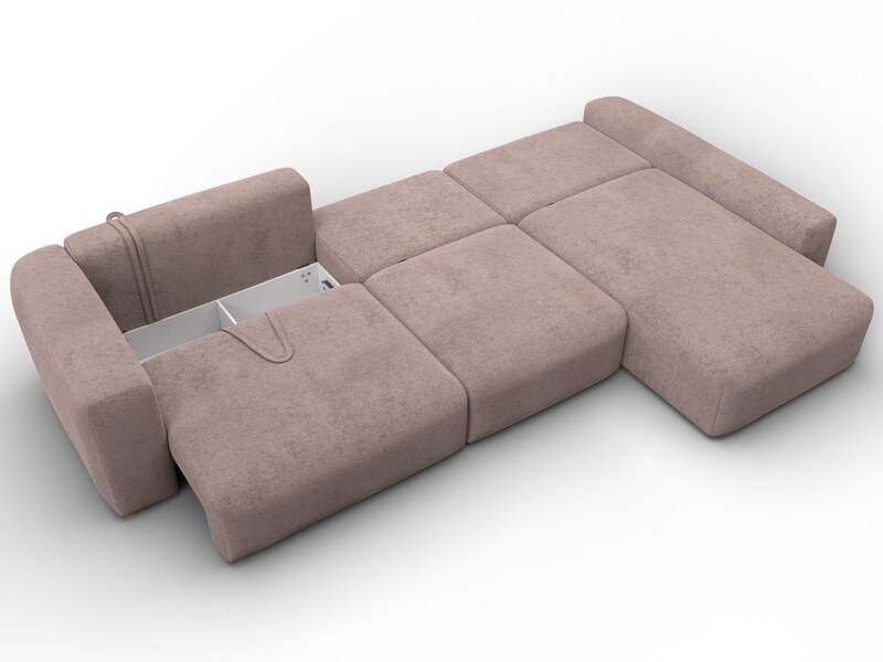 Диван угловой Лига-066 НПБ Лонг угол правый, Велюр, TOWER 05 бежевый