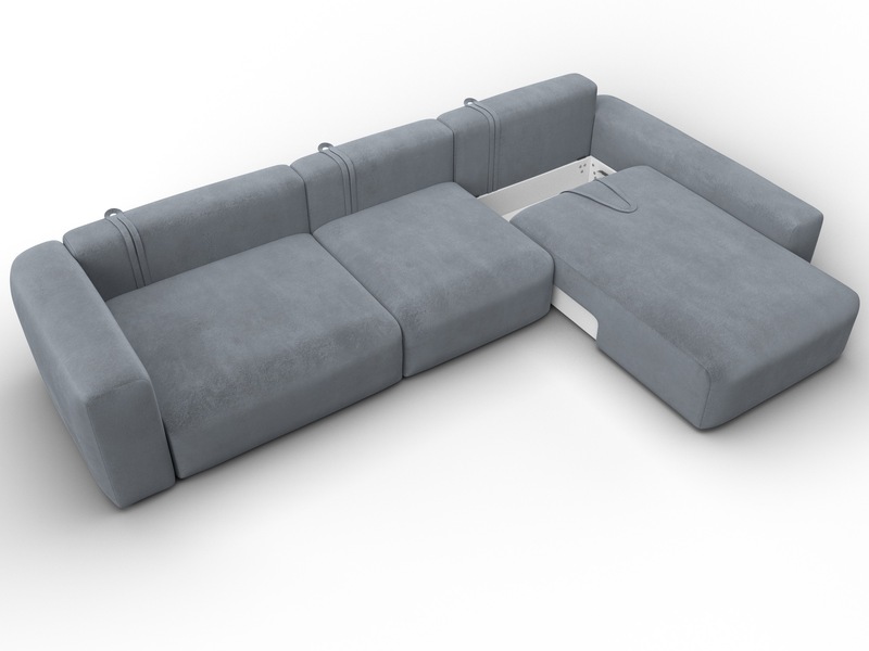 Диван угловой Лига-066 НПБ Лонг угол правый, Велюр, TOWER 10 серый