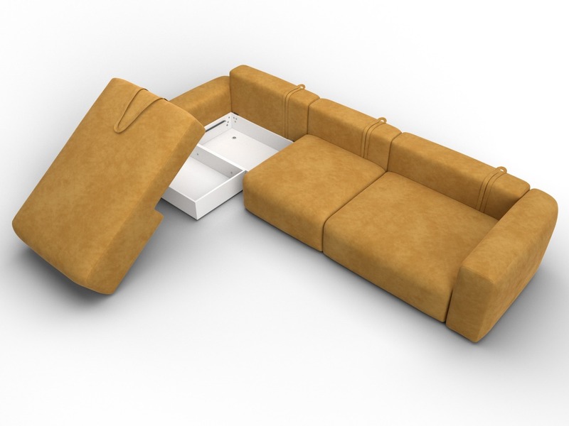 Диван угловой Лига-066 НПБ Лонг угол левый, Велюр, BRUT 10 желтый