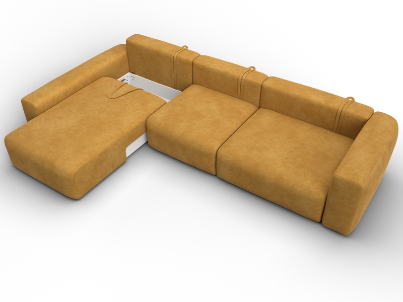 Диван угловой Лига-066 НПБ Лонг угол левый, Велюр, BRUT 10 желтый