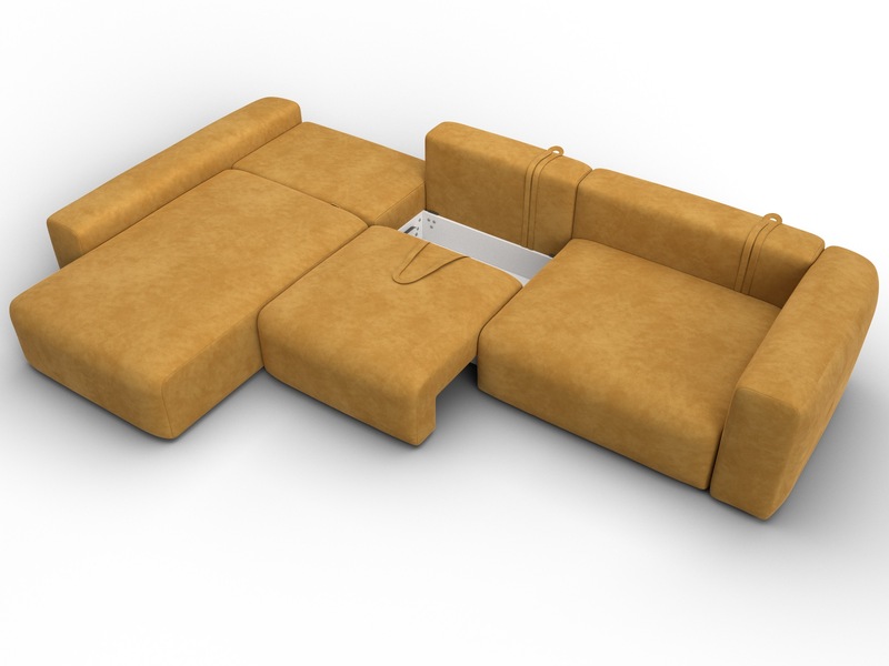 Диван угловой Лига-066 НПБ Лонг угол левый, Велюр, BRUT 10 желтый