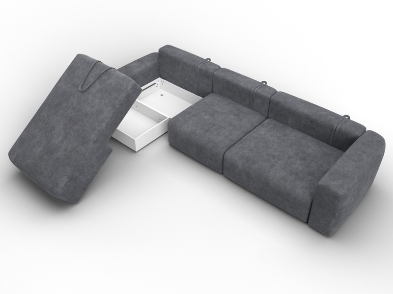 Диван угловой Лига-066 НПБ Лонг угол левый, Велюр, BRUT 16 темно-серый