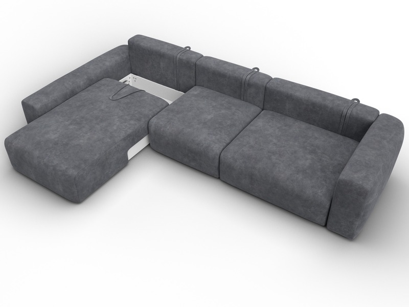 Диван угловой Лига-066 НПБ Лонг угол левый, Велюр, BRUT 16 темно-серый