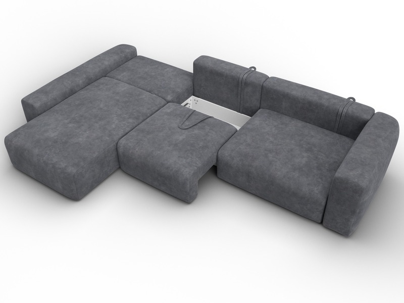 Диван угловой Лига-066 НПБ Лонг угол левый, Велюр, BRUT 16 темно-серый