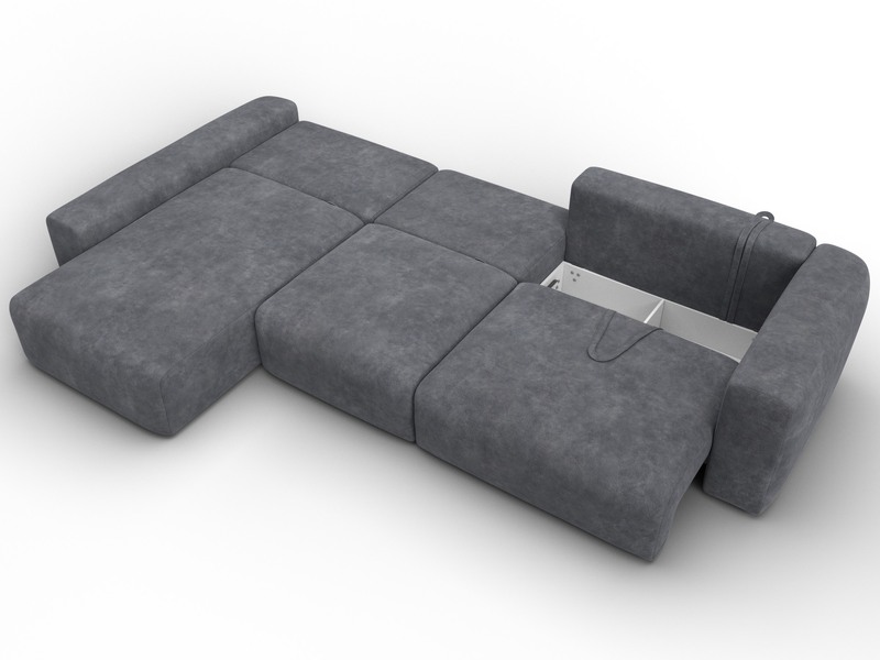 Диван угловой Лига-066 НПБ Лонг угол левый, Велюр, BRUT 16 темно-серый
