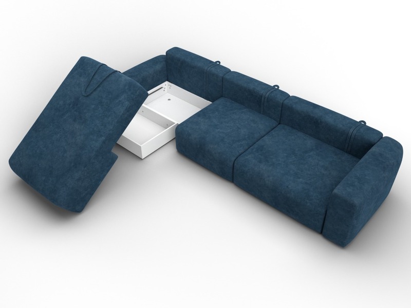 Диван угловой Лига-066 НПБ Лонг угол левый, Велюр, BRUT 11 синий
