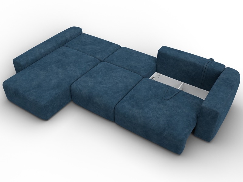 Диван угловой Лига-066 НПБ Лонг угол левый, Велюр, BRUT 11 синий