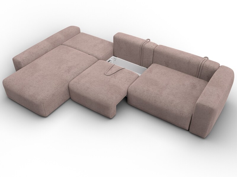 Диван угловой Лига-066 НПБ Лонг угол левый, Велюр, TOWER 05 бежевый