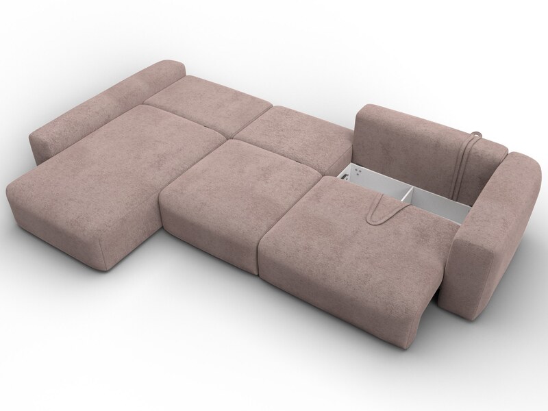 Диван угловой Лига-066 НПБ Лонг угол левый, Велюр, TOWER 05 бежевый