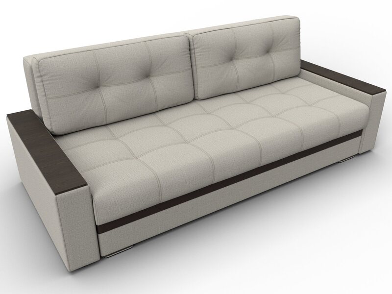 Диван прямой с декором Лига-096 НПБ, Рогожка;Экокожа, Амур 02 Бежевый;Коричневый