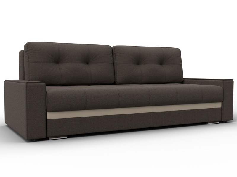 Диван прямой с декором Лига-096 НПБ, Рогожка;Экокожа, Амур 05 коричневый;бежевый