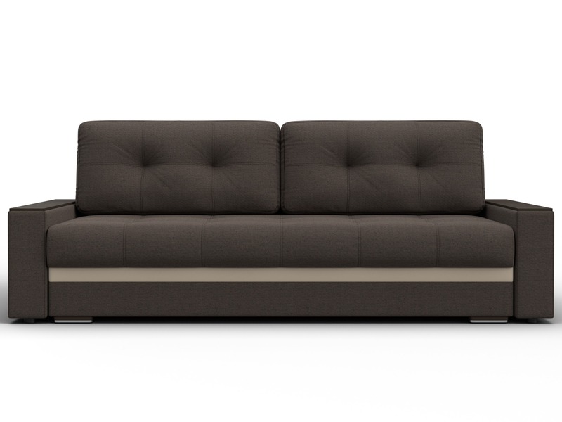 Диван прямой с декором Лига-096 НПБ, Рогожка;Экокожа, Амур 05 коричневый;бежевый