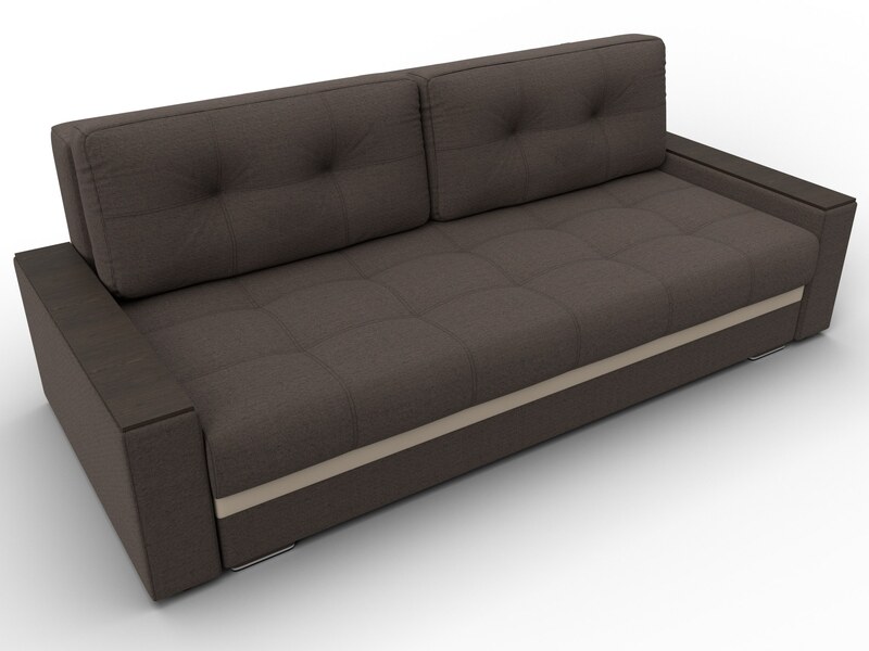 Диван прямой с декором Лига-096 НПБ, Рогожка;Экокожа, Амур 05 коричневый;бежевый