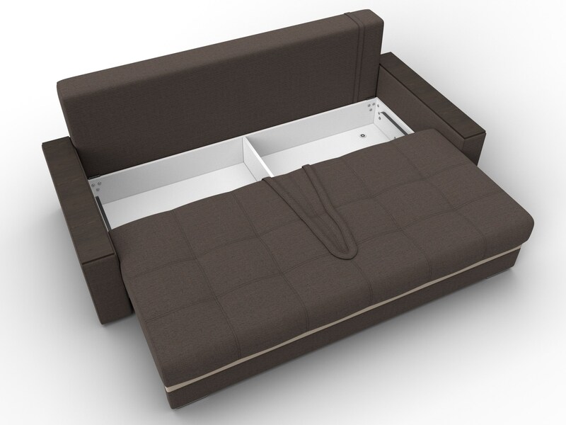 Диван прямой с декором Лига-096 НПБ, Рогожка;Экокожа, Амур 05 коричневый;бежевый