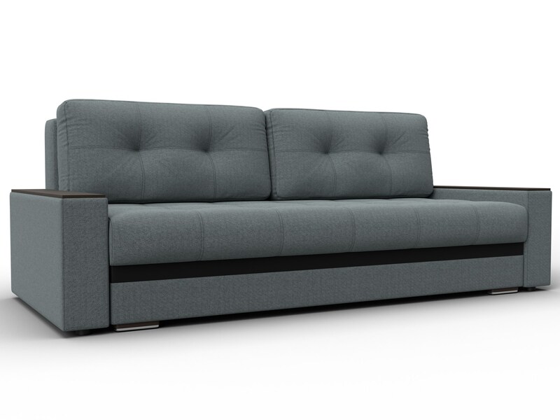 Диван прямой с декором Лига-096 НПБ, Рогожка;Экокожа, Амур 07 серый;черный