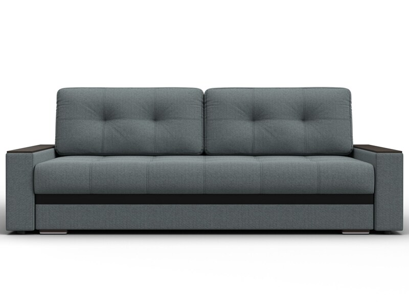 Диван прямой с декором Лига-096 НПБ, Рогожка;Экокожа, Амур 07 серый;черный