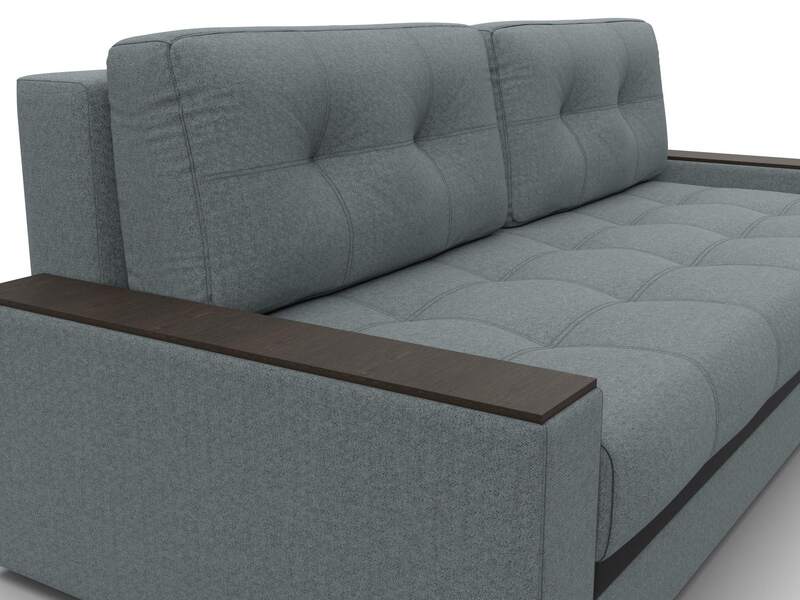 Диван прямой с декором Лига-096 НПБ, Рогожка;Экокожа, Амур 07 серый;черный