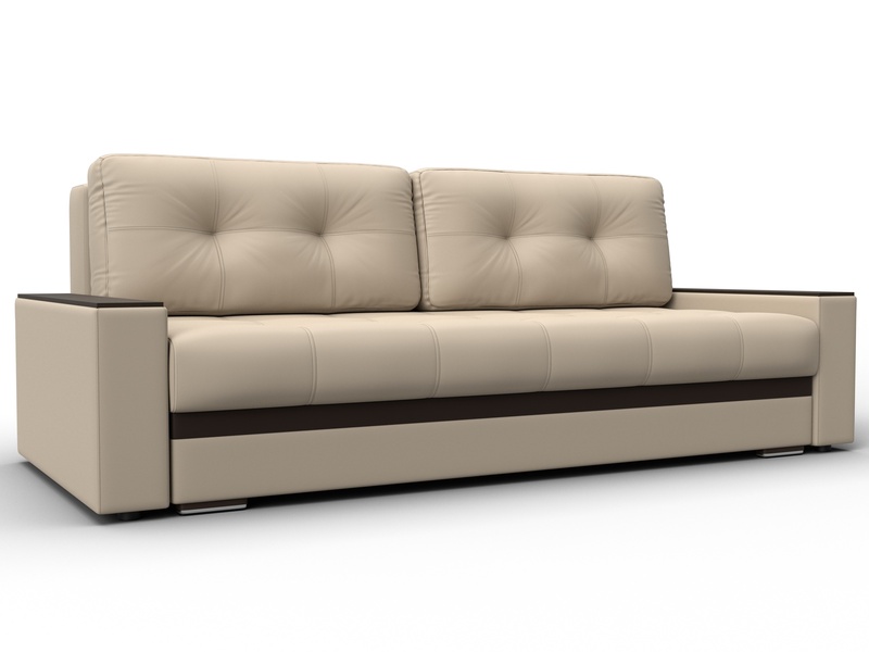 Диван прямой с декором Лига-096 НПБ, Экокожа, Бежевый;Коричневый