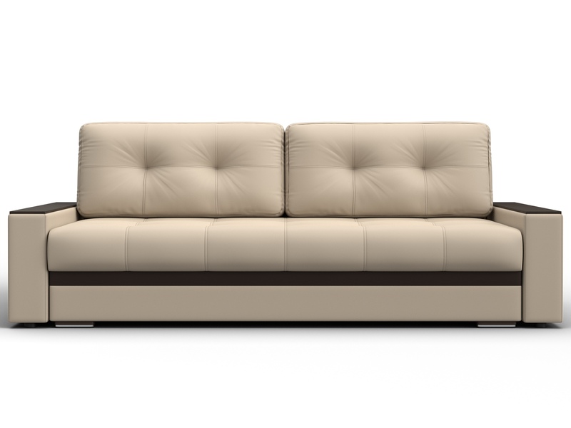 Диван прямой с декором Лига-096 НПБ, Экокожа, Бежевый;Коричневый