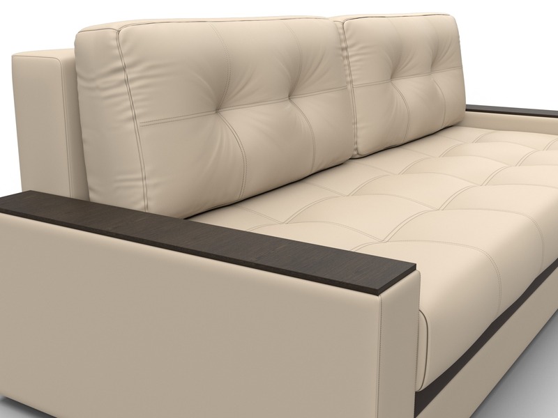 Диван прямой с декором Лига-096 НПБ, Экокожа, Бежевый;Коричневый