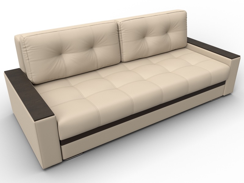 Диван прямой с декором Лига-096 НПБ, Экокожа, Бежевый;Коричневый