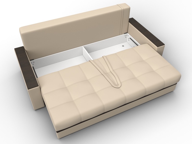 Диван прямой с декором Лига-096 НПБ, Экокожа, Бежевый;Коричневый