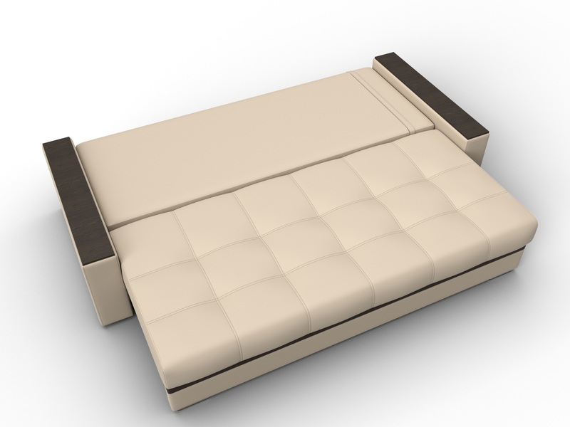 Диван прямой с декором Лига-096 НПБ, Экокожа, Бежевый;Коричневый