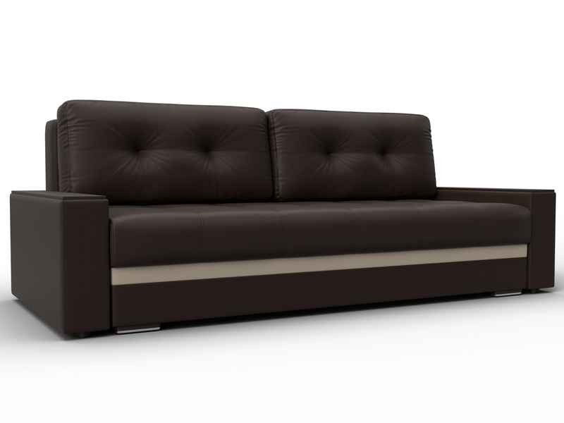 Диван прямой с декором Лига-096 НПБ, Экокожа, Коричневый;Бежевый