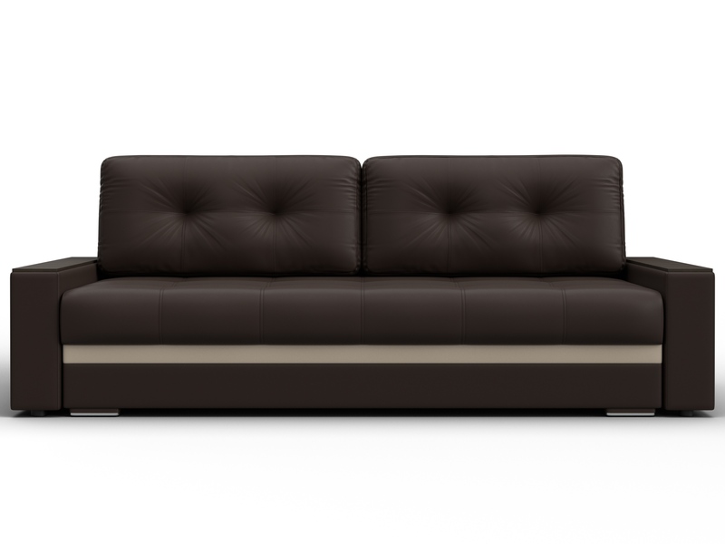 Диван прямой с декором Лига-096 НПБ, Экокожа, Коричневый;Бежевый