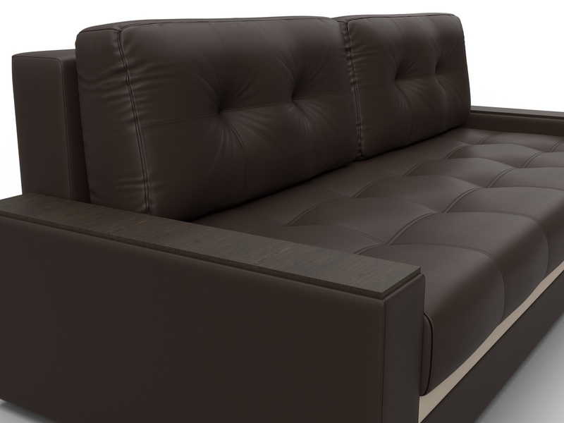 Диван прямой с декором Лига-096 НПБ, Экокожа, Коричневый;Бежевый
