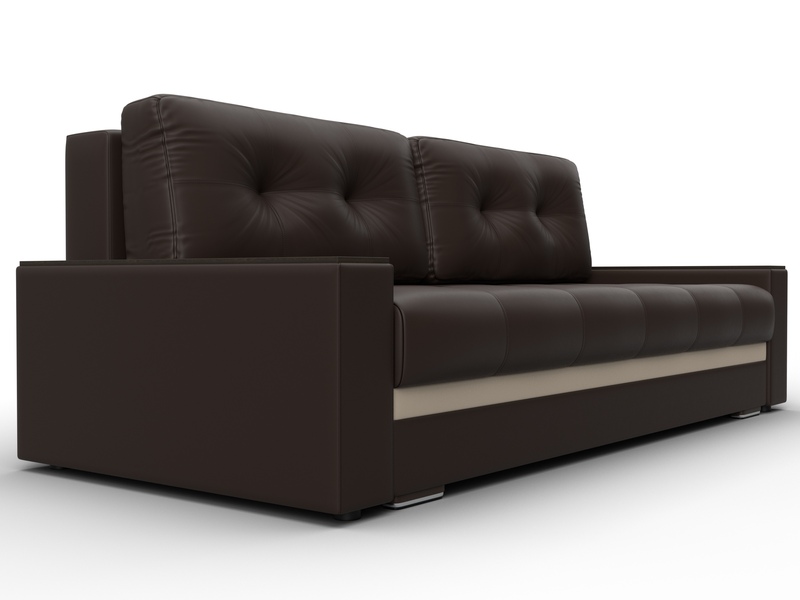 Диван прямой с декором Лига-096 НПБ, Экокожа, Коричневый;Бежевый